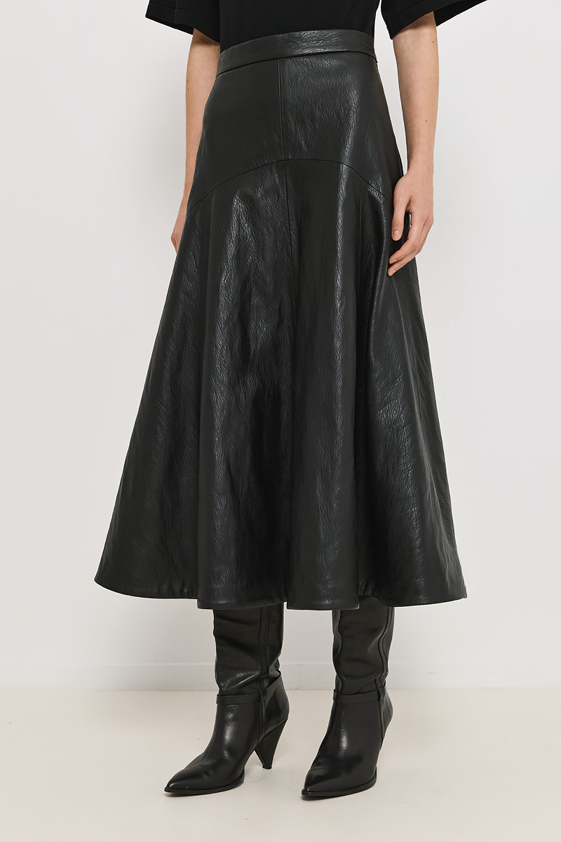 LEATHER MIDI SKIRT