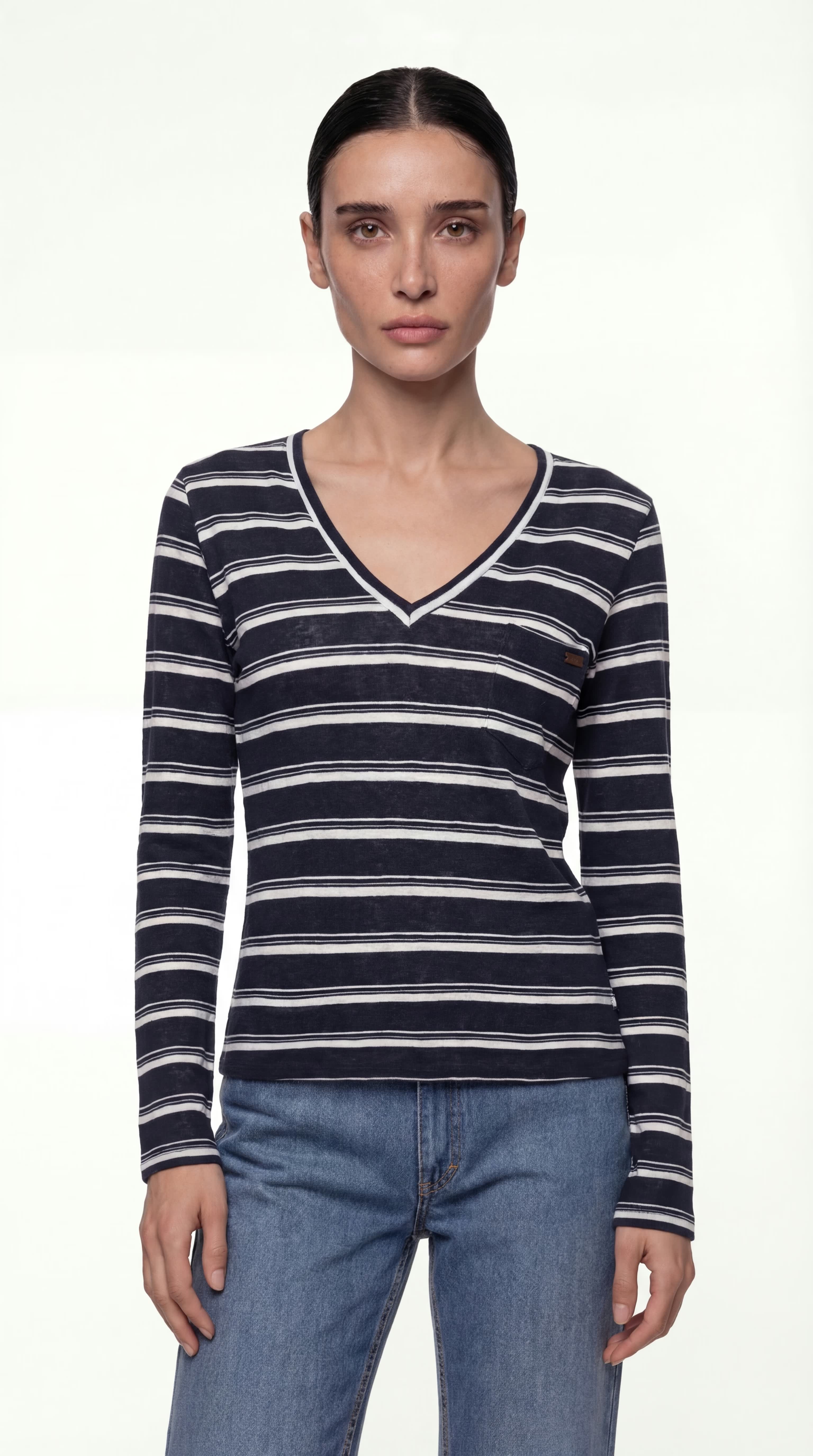 STRIPED V-NECK BLOUSE