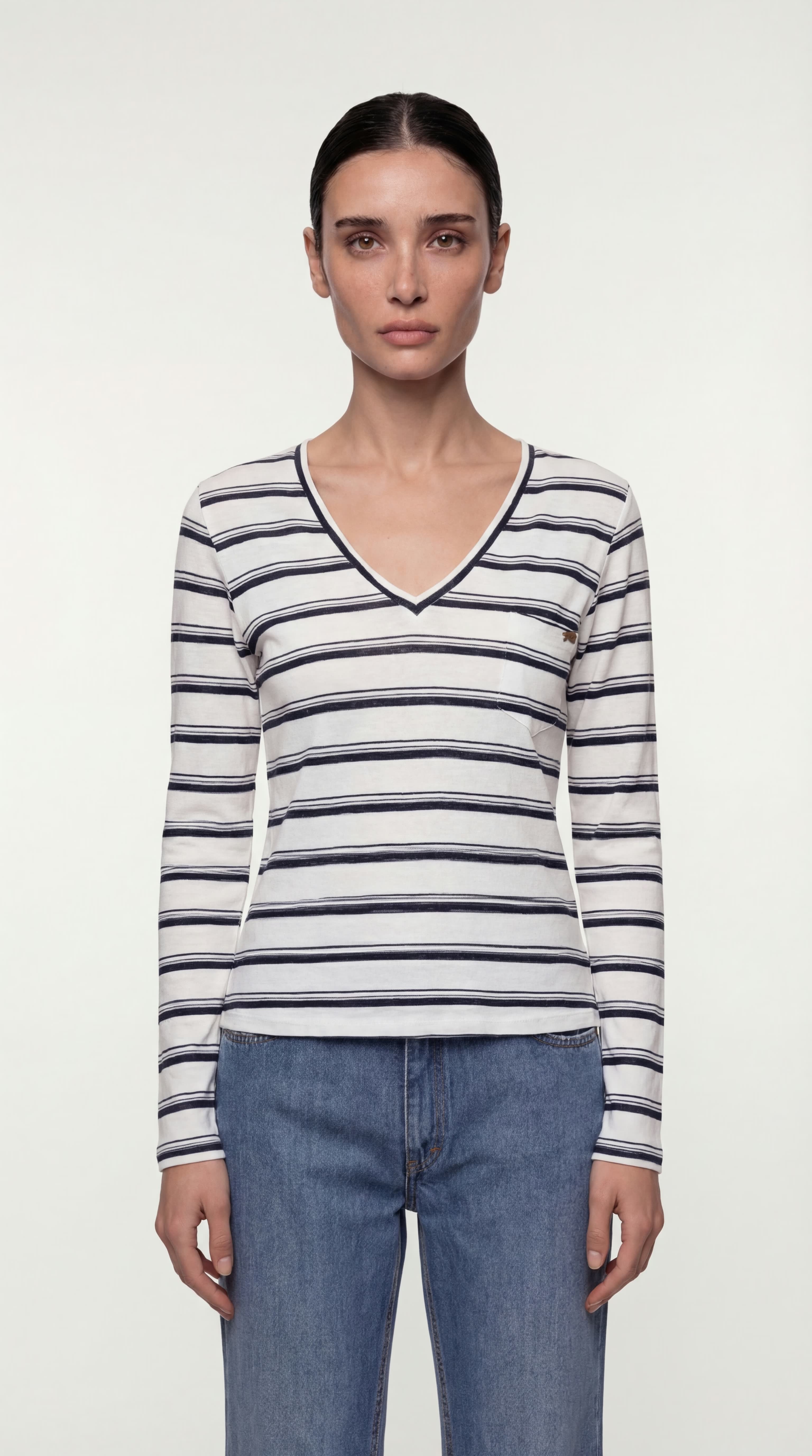 STRIPED V-NECK BLOUSE