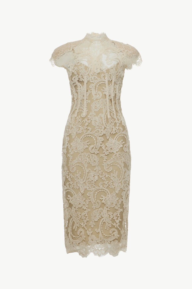 LACE MIDI DRESS - IVORY | Zini Boutique