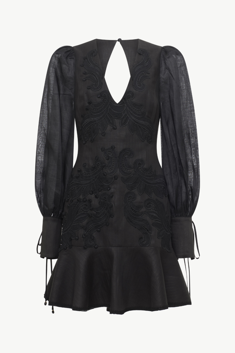 LINEN MINI EMBROIDERED DRESS