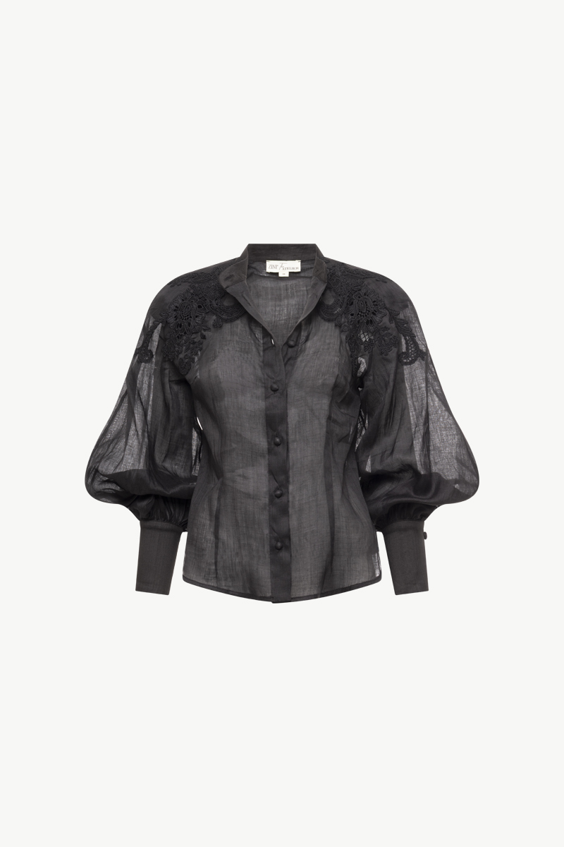 PUFF SLEEVED RAMMIE EMBROIDERED SHIRT