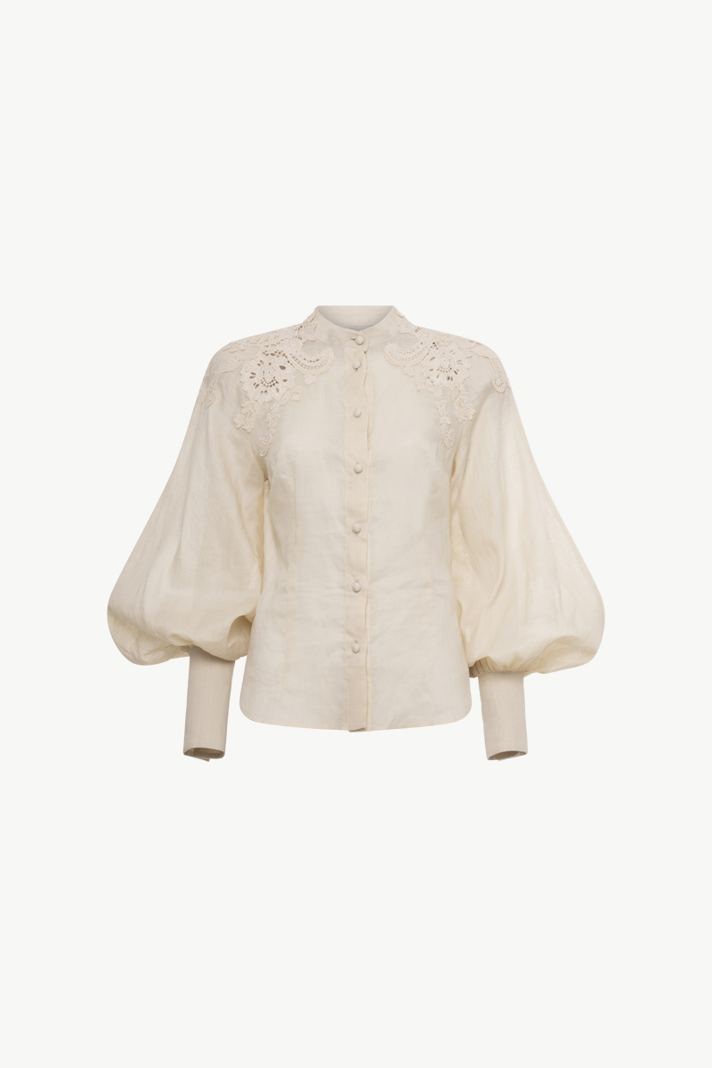 PUFF SLEEVED RAMMIE EMBROIDERED SHIRT