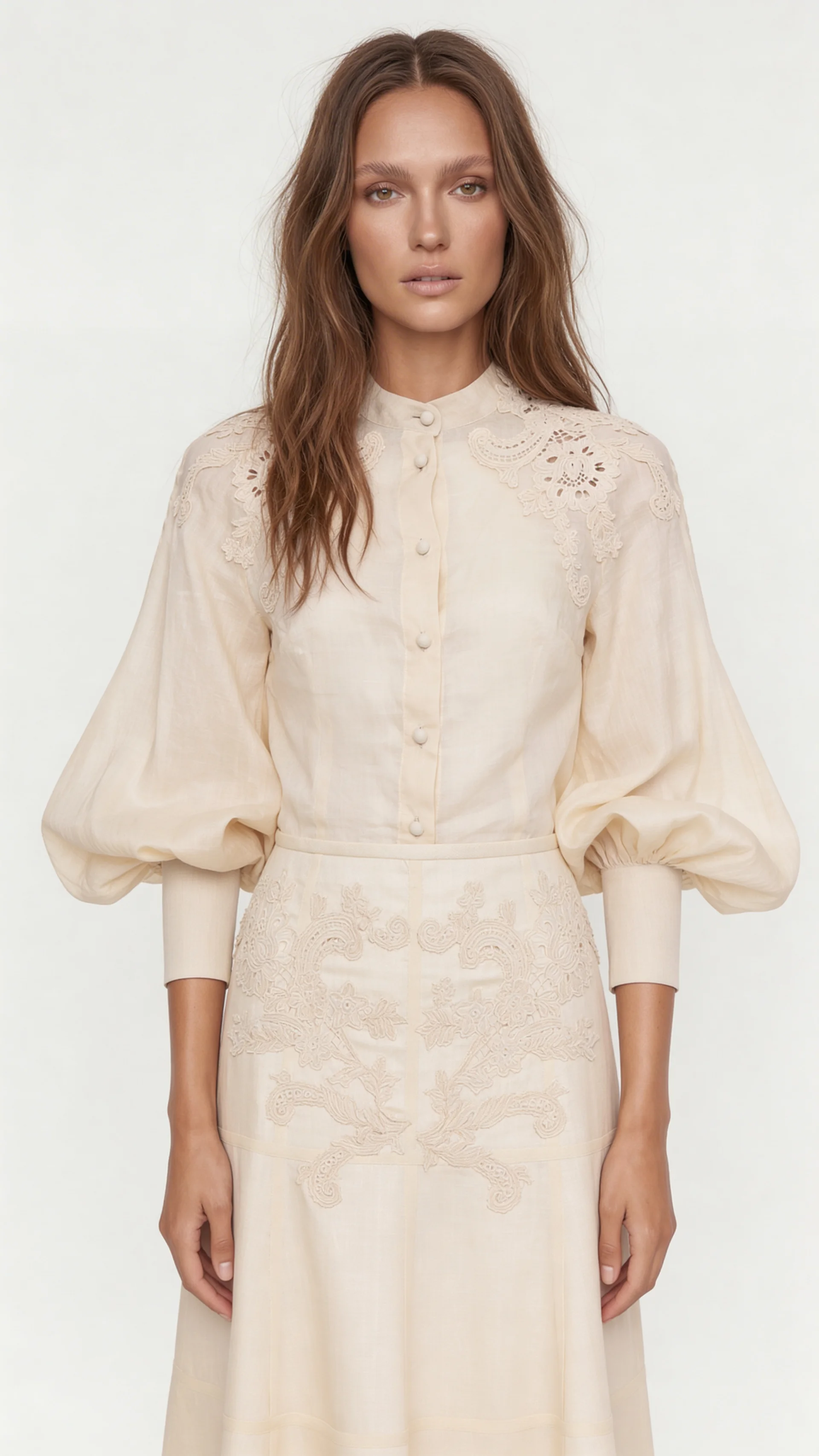 PUFF SLEEVED RAMMIE EMBROIDERED SHIRT