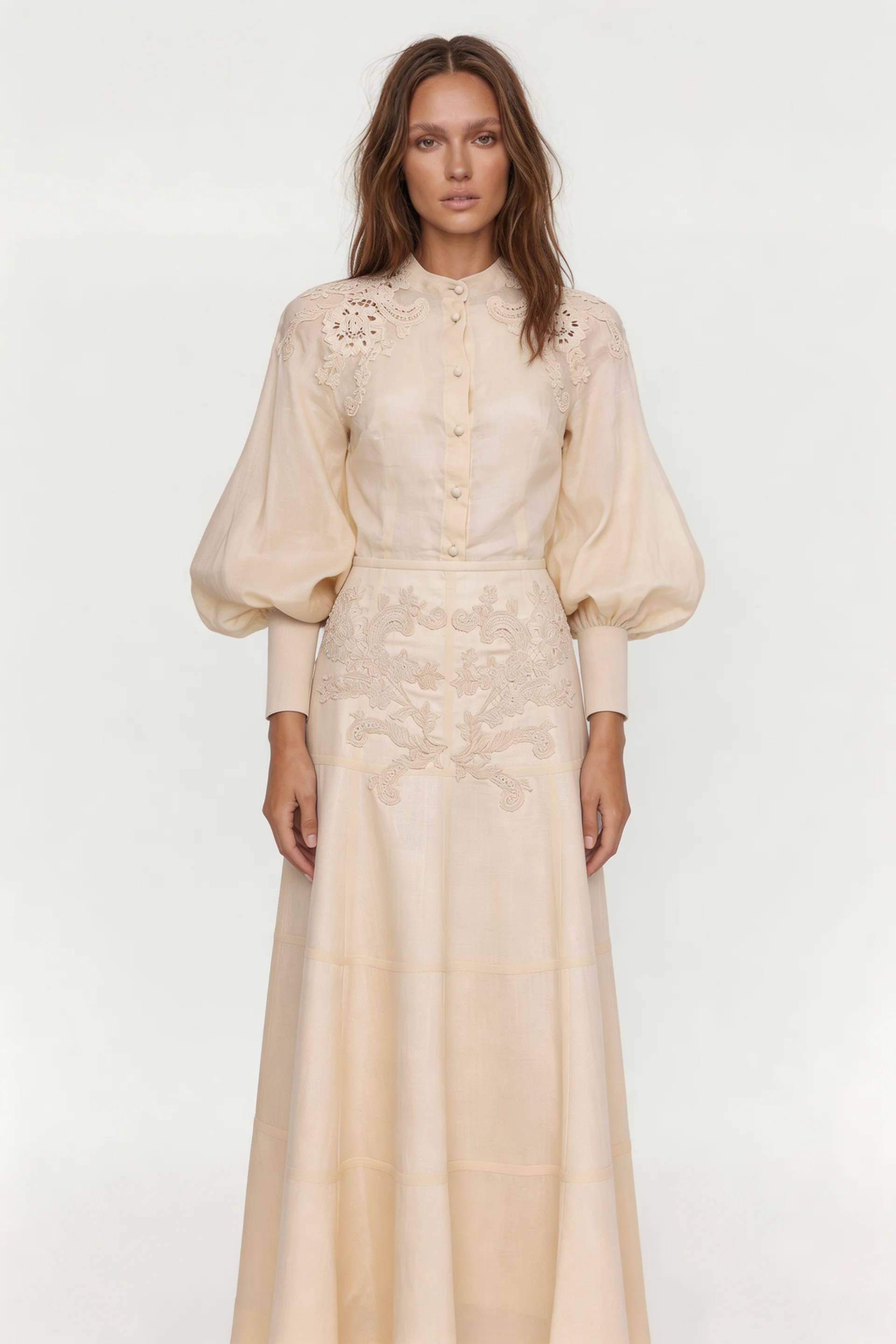 PUFF SLEEVED RAMMIE EMBROIDERED SHIRT