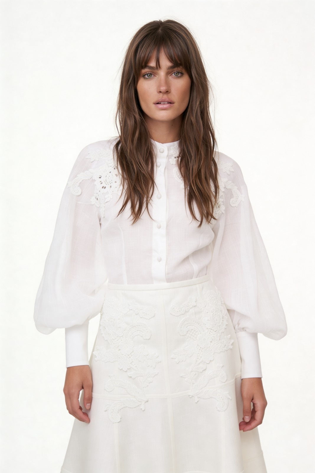 PUFF SLEEVED RAMMIE EMBROIDERED SHIRT