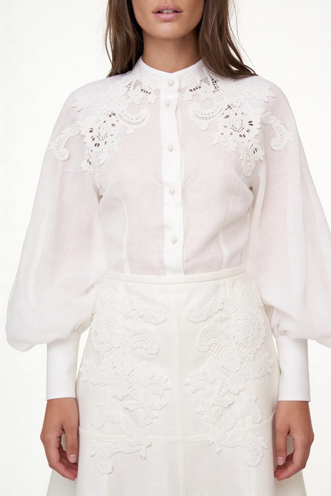 PUFF SLEEVED RAMMIE EMBROIDERED SHIRT