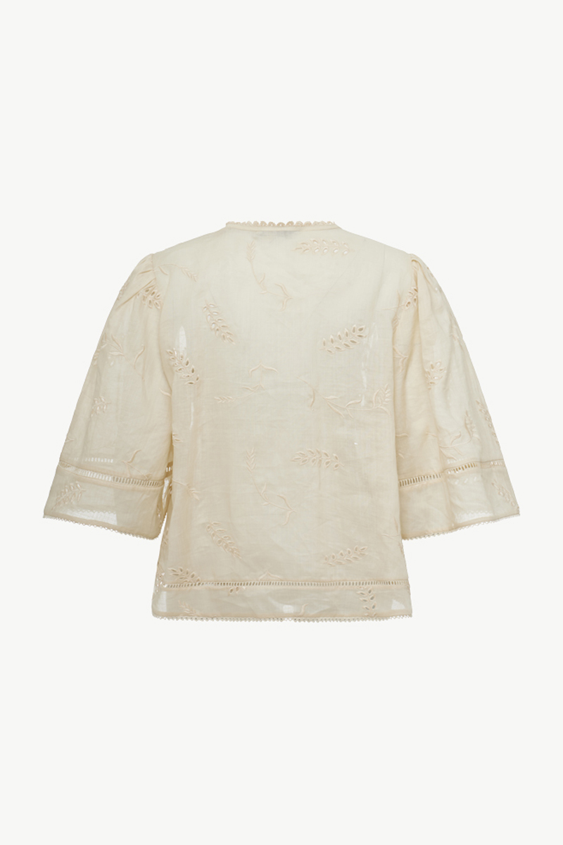 LACE BLOUSE WITH EMBROIDERY - NUDE | Zini Boutique