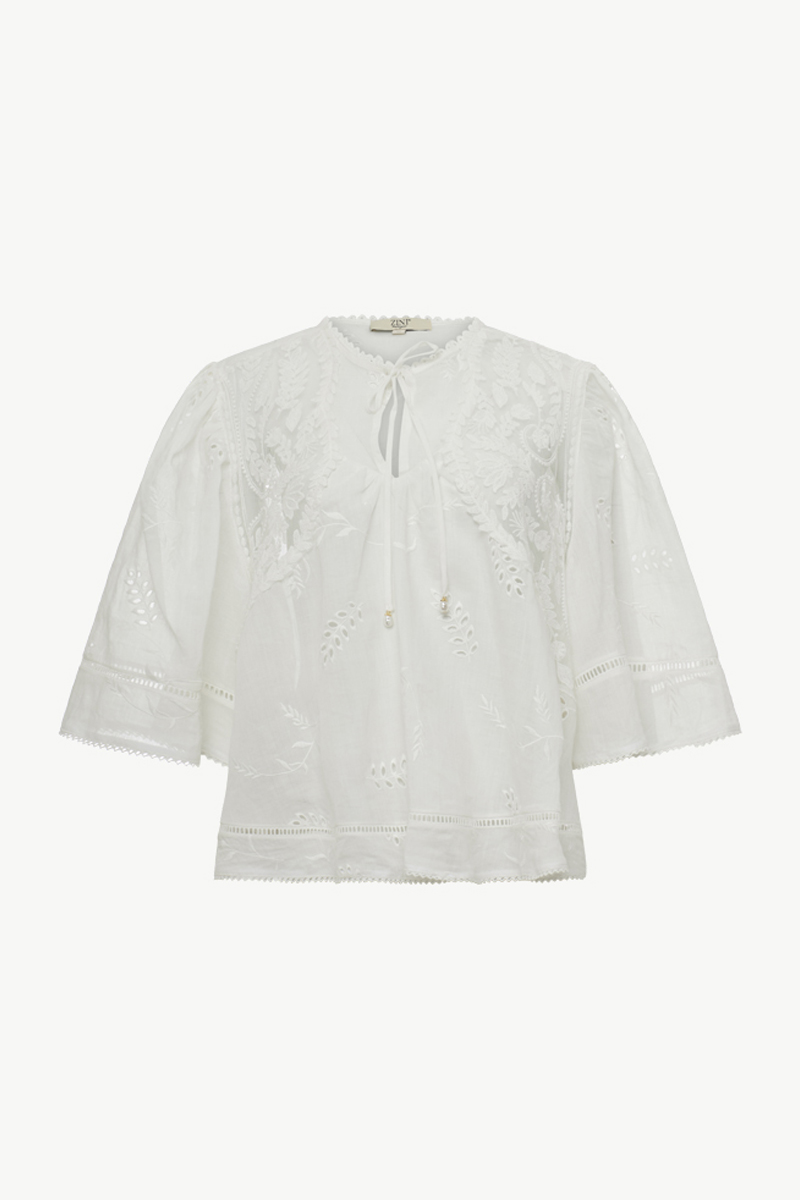 LACE BLOUSE WITH EMBROIDERY - NUDE | Zini Boutique
