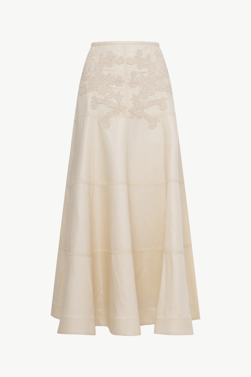 LINEN EMBROIDERED MIDI SKIRT