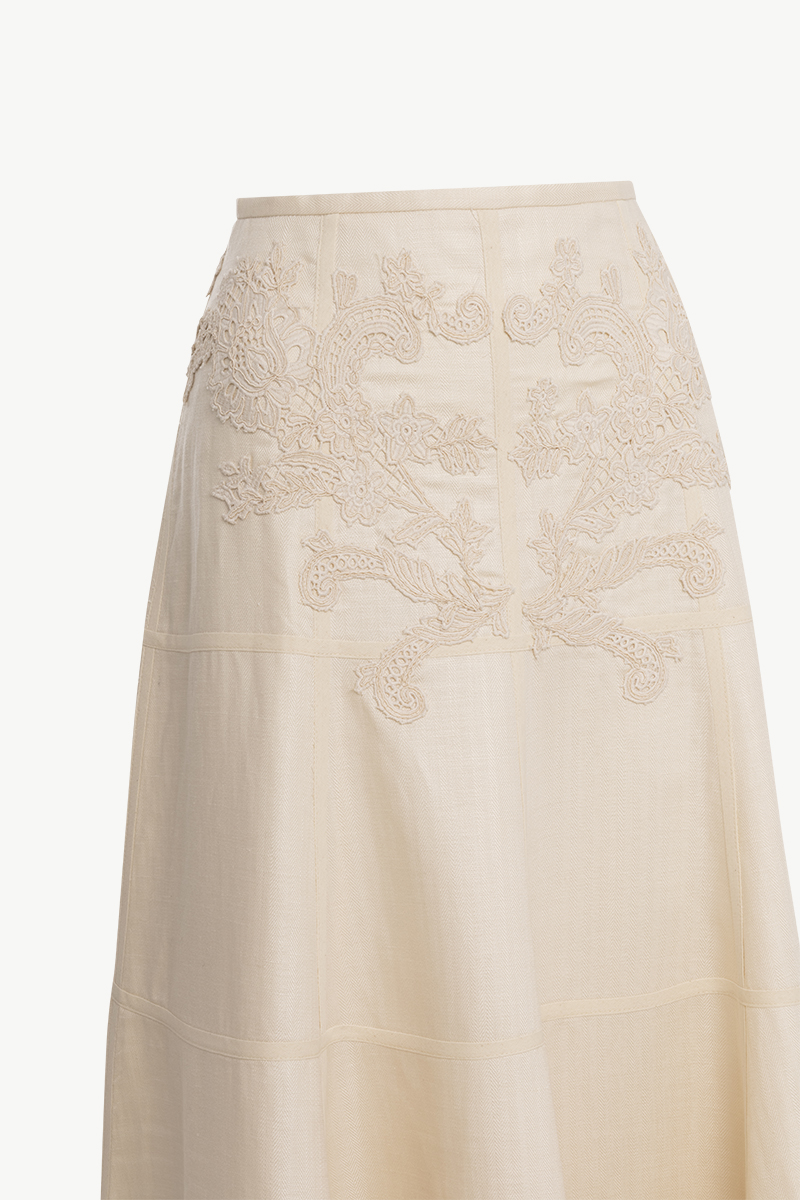 LINEN EMBROIDERED MIDI SKIRT