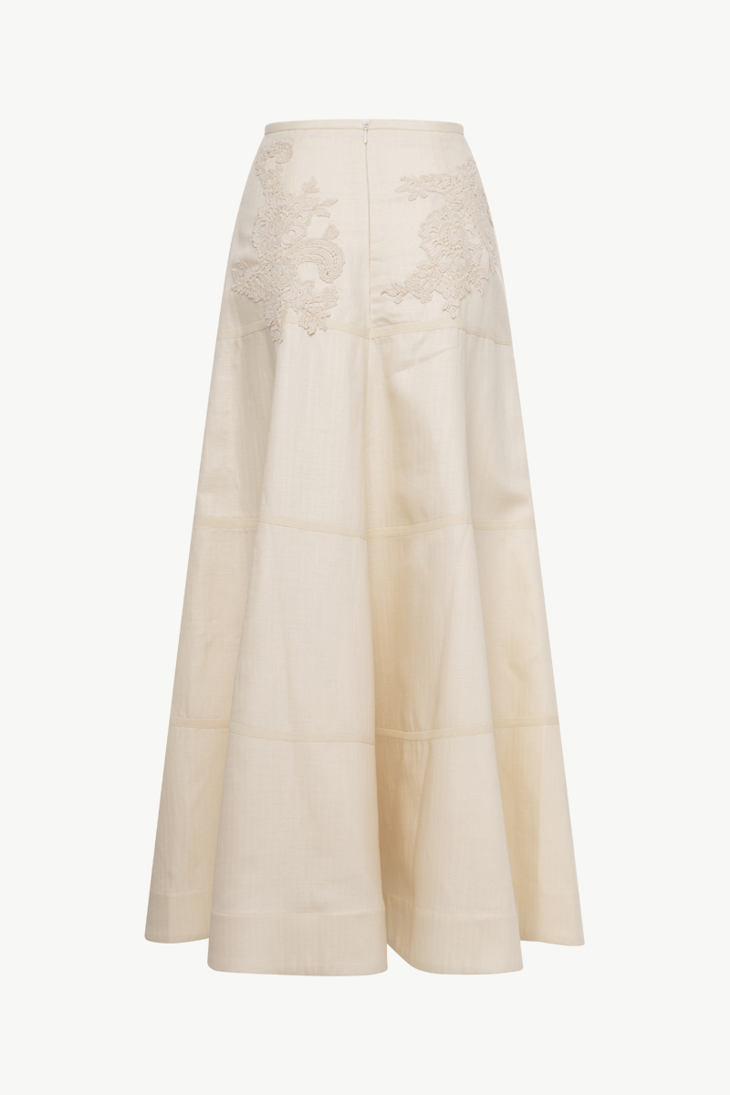 LINEN EMBROIDERED MIDI SKIRT