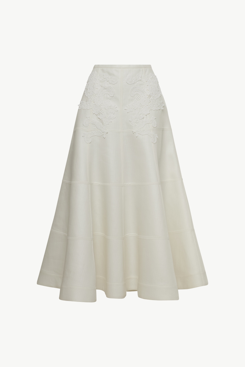 LINEN EMBROIDERED MIDI SKIRT