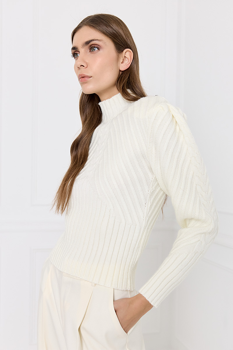 white ribbed high neck jumper