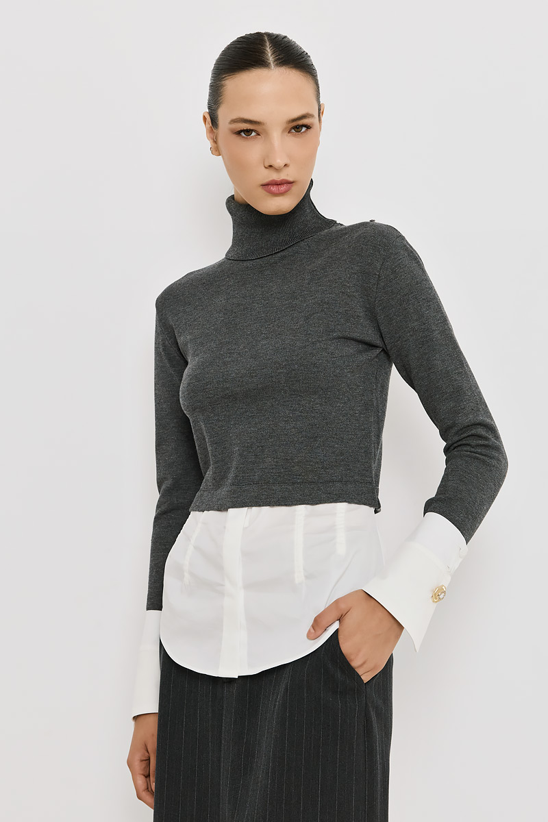 KNITTED SWEATER WITH SHIRT DETAILS
