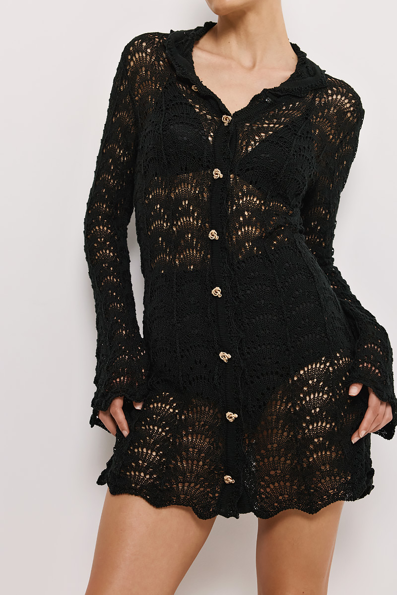 KNITTED MINI DRESS WITH GOLD BUTTONS