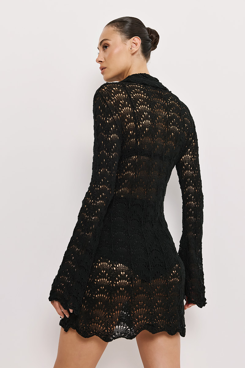 KNITTED MINI DRESS WITH GOLD BUTTONS