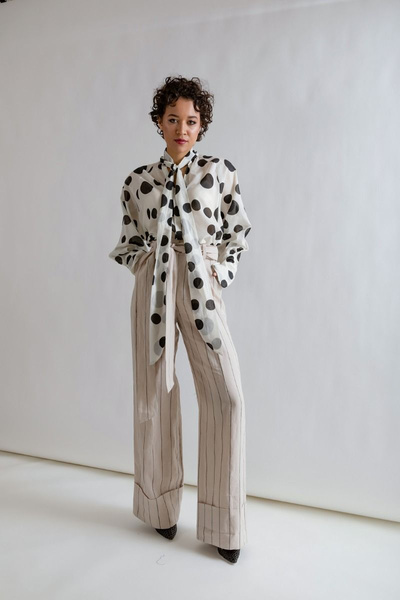 Wide Striped Trousers with Belt