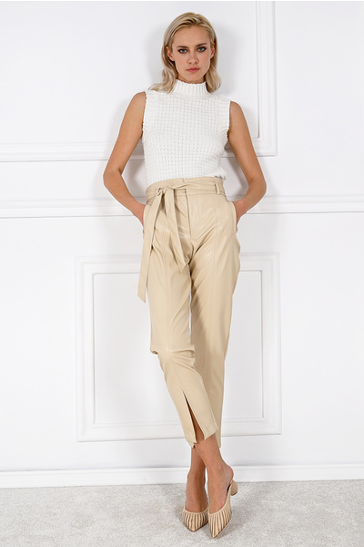Faux-Leather Trousers with Belt