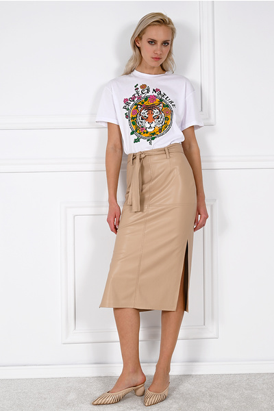 Midi Faux Leather Skirt