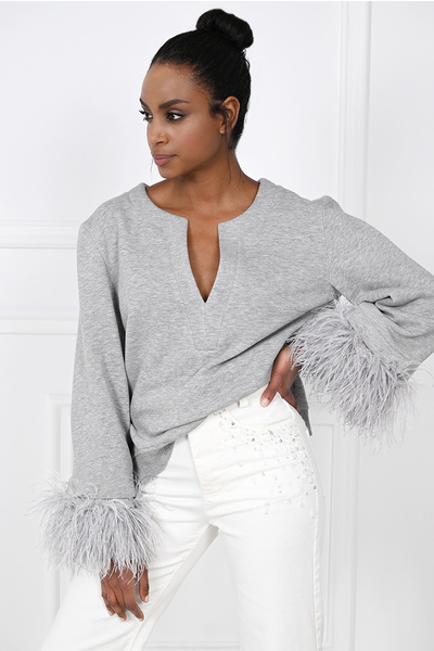 Sweatshirt with Feathered Cuffs