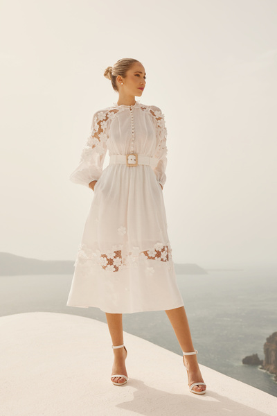 Midi Embroidery Dress with Belt