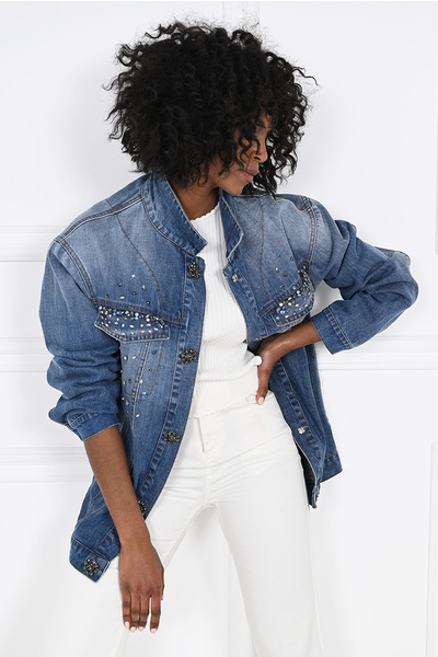Denim Jacket with Crystal Accents
