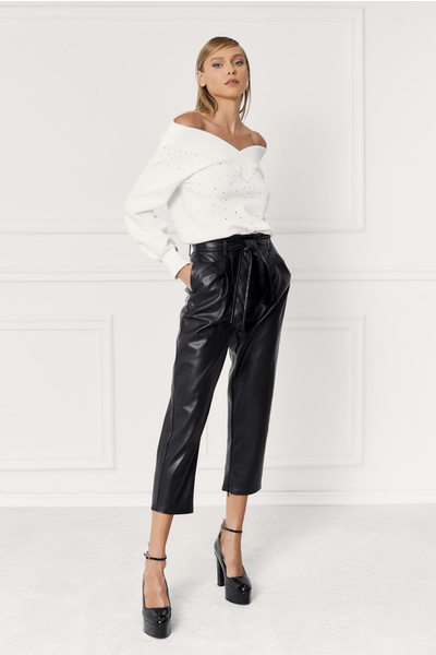 Faux Leather Trousers with Belt