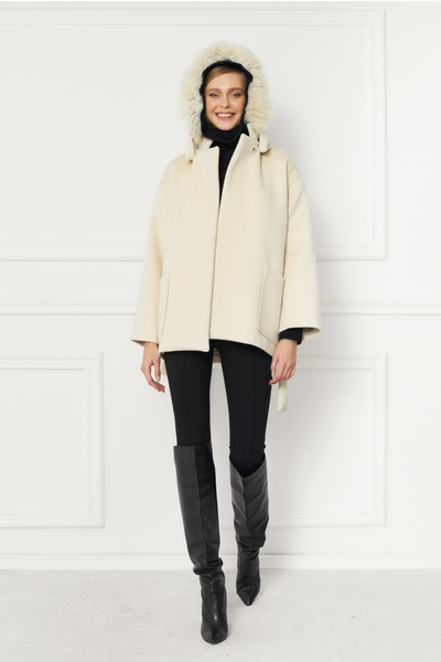 Fox-Fur trim Wool-blend Hooded Coat