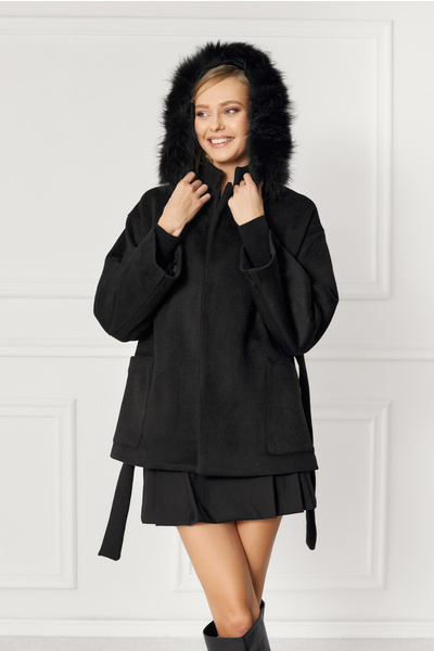 Fox-Fur trim Wool-blend Hooded Coat