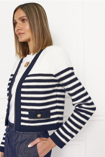 Button-embellished Striped Knitted Cardigan