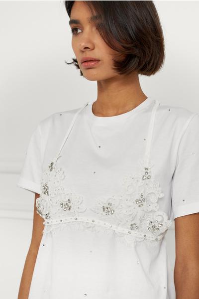 T-Shirt με Μπούστο Δαντέλα