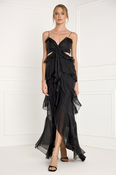 Maxi Silk Dress with Ruffles