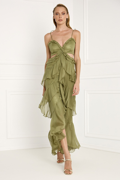 Maxi Silk Dress with Ruffles