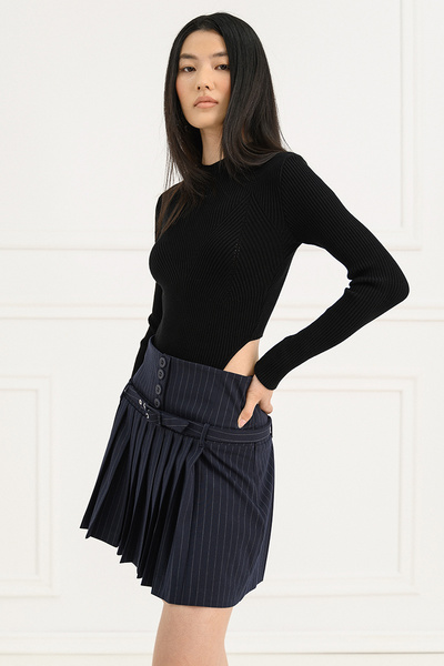 Black spot pleated mini skirt sale