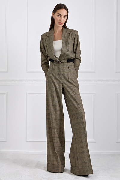 Check-pattern Wide-leg Trousers