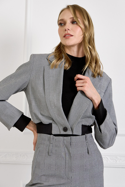 Check-pattern Cropped Blazer