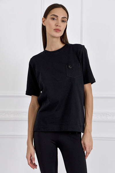 T-Shirt με Κέντημα και Κρύσταλλα