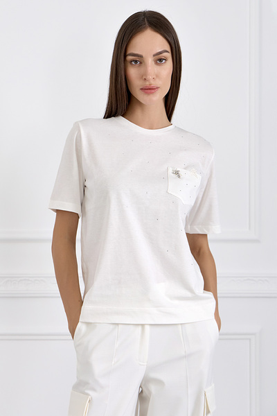 T-Shirt με Κέντημα και Κρύσταλλα