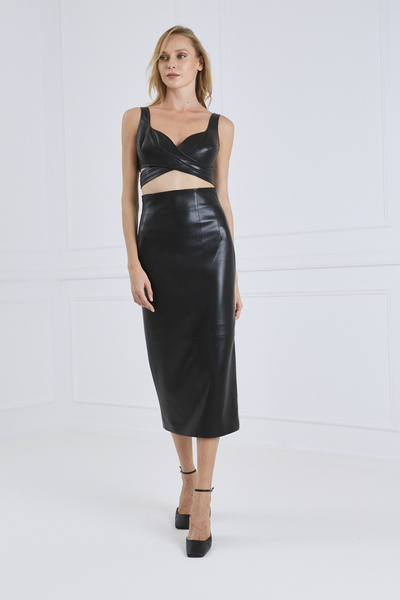 Midi Faux-Leather Skirt