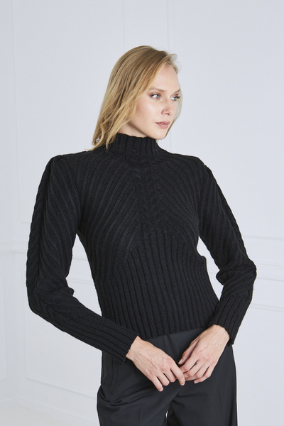 Mock-neck Ribbed-knit Jumper