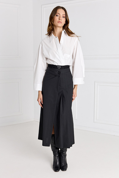 Asymmetric-waist Long Skirt with Brief