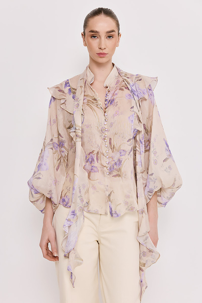 PRINTED BLOUSE WITH RUFFLES AND BUTTONS