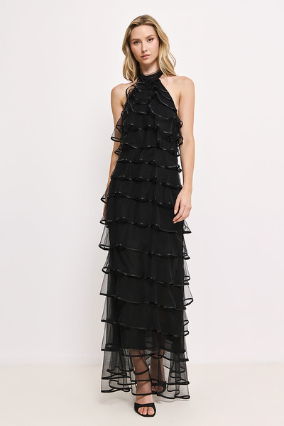 MAXI DRESS WITH TULLE RUFLLES