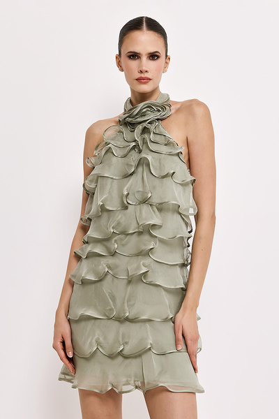 MINI SILK DRESS WITH RUFFLES