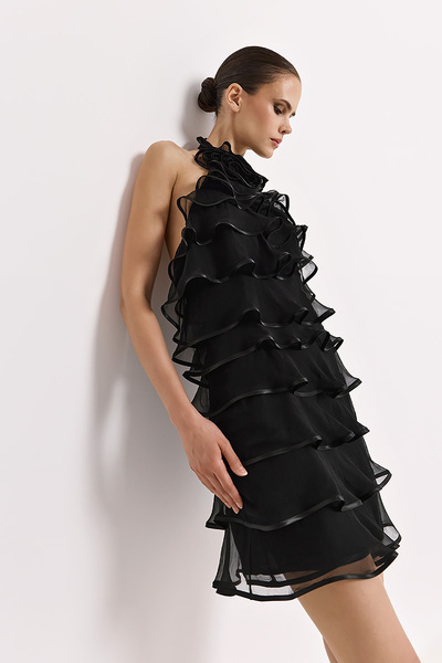 MINI SILK DRESS WITH RUFFLES
