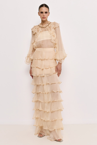 SILK MAXI SKIRT WITH RUFFLES