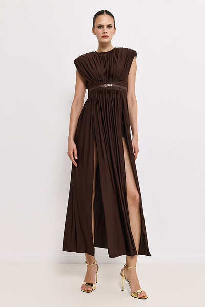 MAXI DRESS WITH SHOULDER AND BELT