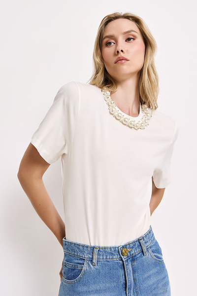 BODYSUIT WITH EMBROIDERED PEARLS