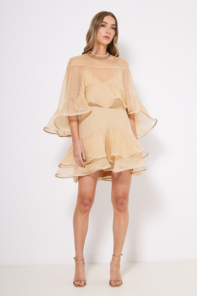 MINI SILK DRESS WITH DETACHABLE CAPE
